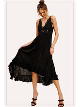 Load image into Gallery viewer, Black Crochet Lace Trim Sleeveless Bralette Maxi Dress
