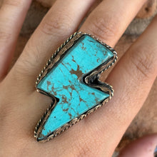 Load image into Gallery viewer, Turquoise Howelite Lightning Bolt Statement Ring
