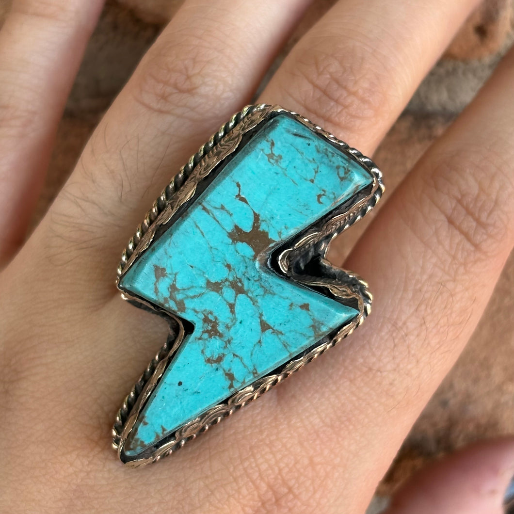Turquoise Howelite Lightning Bolt Statement Ring