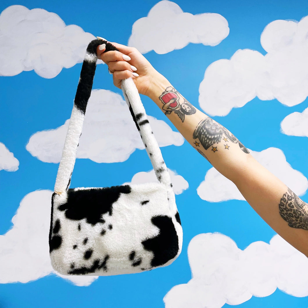 Fuzzy Cow Print Handbag