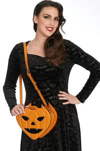 Spookster Orange Jack O Bat Heart Purse