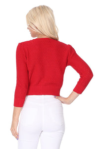 Red Cropped Rib Knit Cardigan