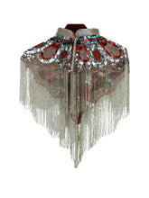 Load image into Gallery viewer, Silver and Red Beaded Collared Capelet
