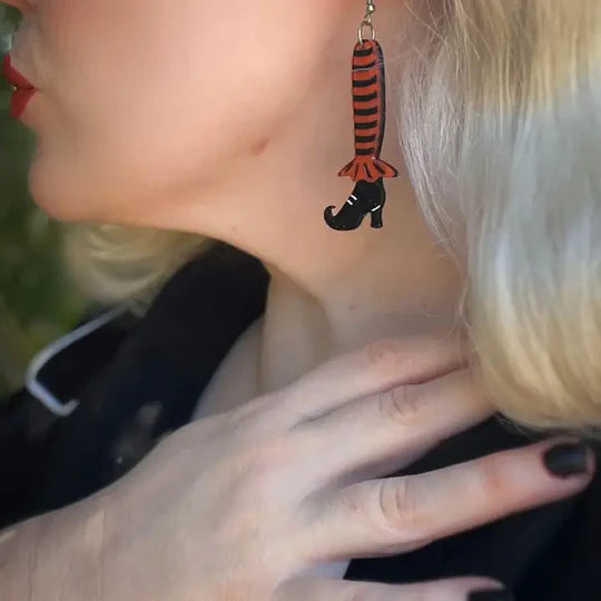 Bewitching Booties Orange Stripe Earrings