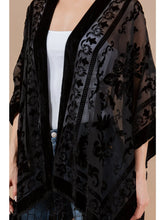 Load image into Gallery viewer, Black Velvet Burnout Tassel Kimono
