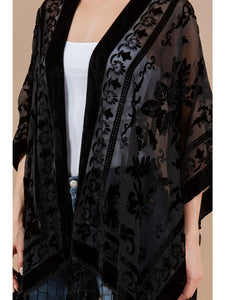 Black Velvet Burnout Tassel Kimono