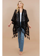 Load image into Gallery viewer, Black Velvet Burnout Tassel Kimono
