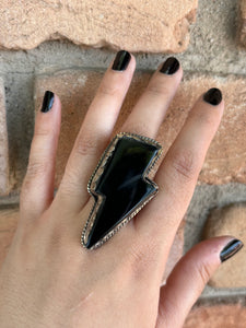 Onyx Lightning Bolt Statement Ring