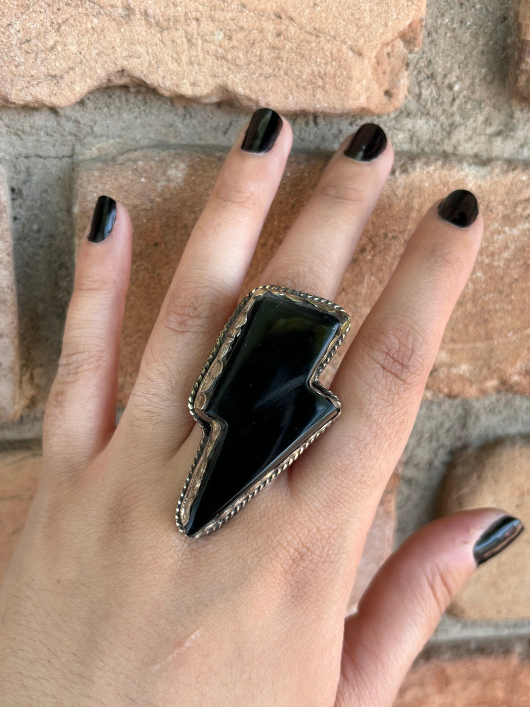 Onyx Lightning Bolt Statement Ring