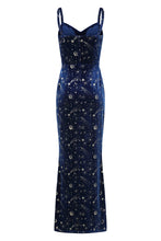 Load image into Gallery viewer, Gloria Celestial Blue Velvet Pencil Dress with Capelet
