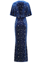 Load image into Gallery viewer, Gloria Celestial Blue Velvet Pencil Dress with Capelet
