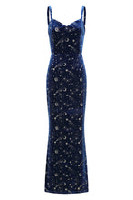 Load image into Gallery viewer, Gloria Celestial Blue Velvet Pencil Dress with Capelet
