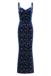 Gloria Celestial Blue Velvet Pencil Dress with Capelet