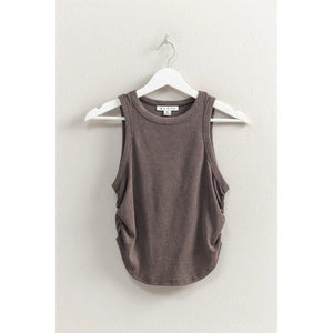 Charcoal Ruched Side Sleeveless Crop Top