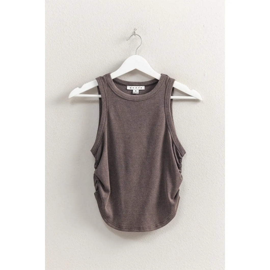 Charcoal Ruched Side Sleeveless Crop Top