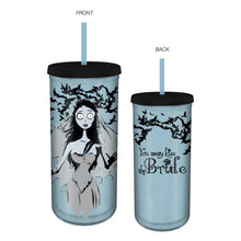 Load image into Gallery viewer, Two tumblers with a design of a bride and text, one showing the front and the other the back.
