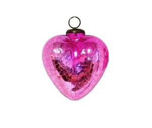 Pink Crackle Glass Heart Ornament