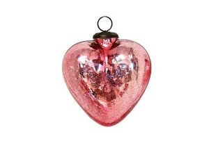 Rose Crackle Glass Heart Ornament