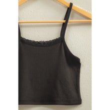 Load image into Gallery viewer, Black Lace Trim Square Neckline Sleeveless Crop Top
