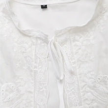 Load image into Gallery viewer, White Embroidered Lace Sleeveless Tie Front Crop Top
