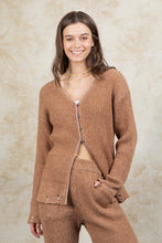 Load image into Gallery viewer, Camel Distressed Button Down Cardigan
