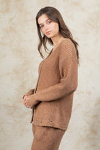 Load image into Gallery viewer, Camel Distressed Button Down Cardigan
