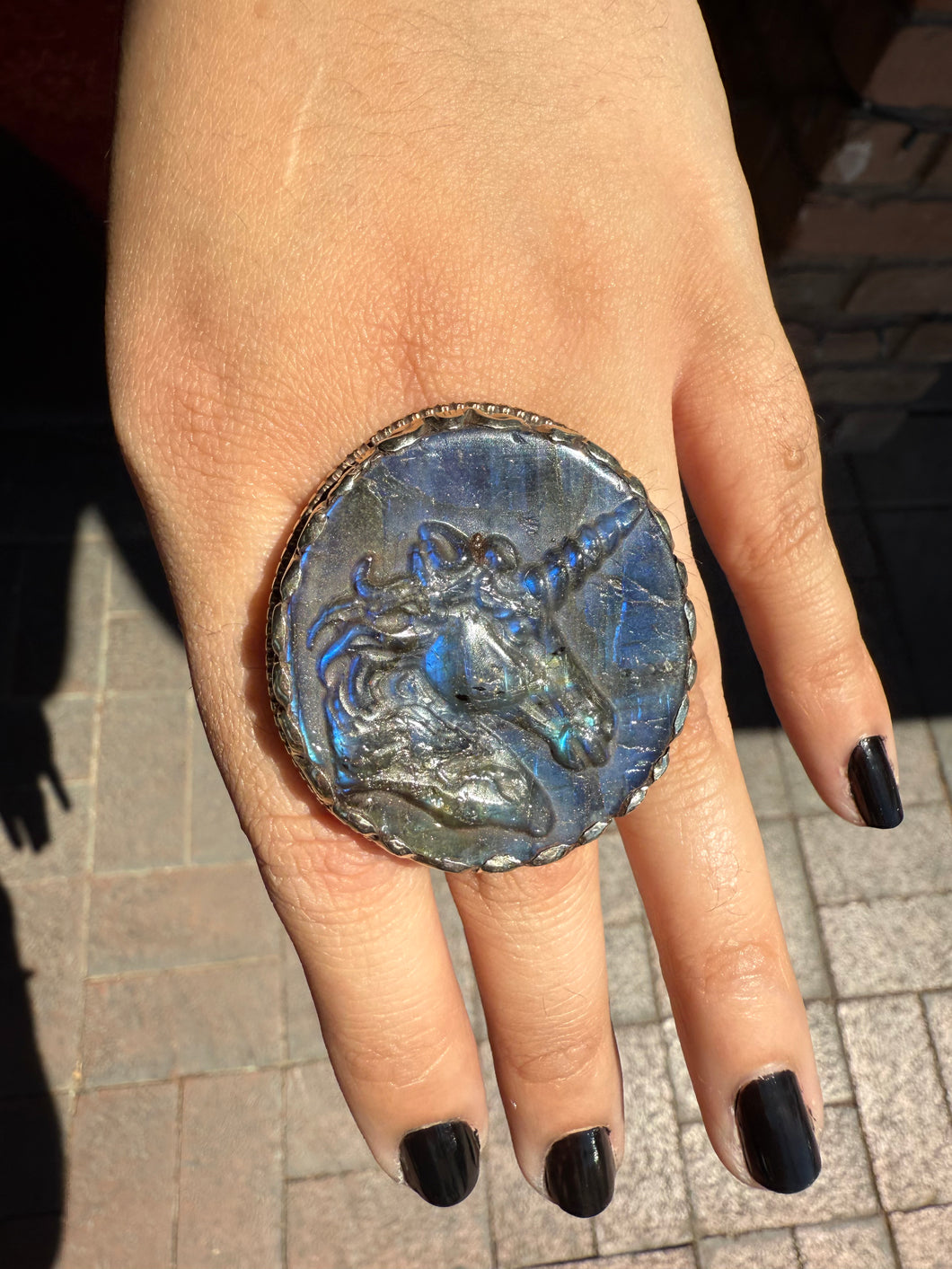 NEW Unicorn Carved Labradorite Statement Ring
