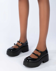 Black Farrah Double Buckle Mary Jane Shoes