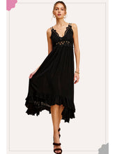 Load image into Gallery viewer, Black Crochet Lace Trim Sleeveless Bralette Maxi Dress
