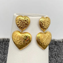 Load image into Gallery viewer, Floral Texture Double Heart Statement Earrings
