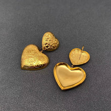 Load image into Gallery viewer, Floral Texture Double Heart Statement Earrings
