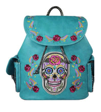 Load image into Gallery viewer, NEW Teal Sugar Skull Embroidered Adventure Backpack
