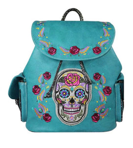 NEW Teal Sugar Skull Embroidered Adventure Backpack