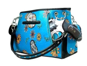 Purple Sugar Skull All Over Print Shoulder Purse