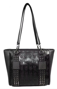 Embossed Skulls and Flat Studs Shoulder Purse