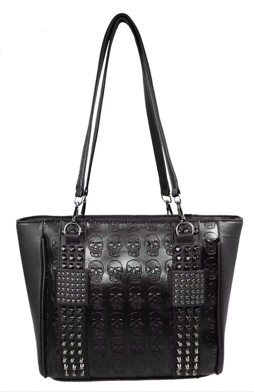 Embossed Skulls and Flat Studs Shoulder Purse