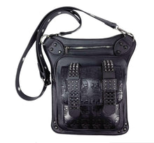 Load image into Gallery viewer, Embossed Skulls and Flat Studs Flat Crossbody Purse
