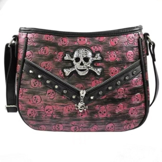 Hot Pink Glam Skull Embossed Crossbody Purse