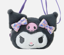 Load image into Gallery viewer, Kuromi Plush Head Zippered Coin Purse with Strap
