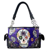 Load image into Gallery viewer, Purple Sugar Skull All Over Print Shoulder Purse
