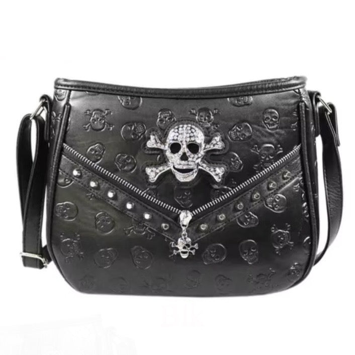 Black Glam Skull Embossed Crossbody Purse