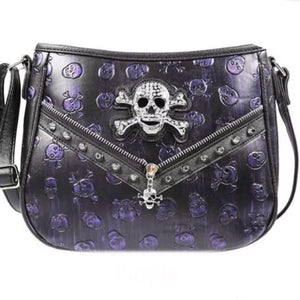 Purple Glam Skull Embossed Crossbody Purse