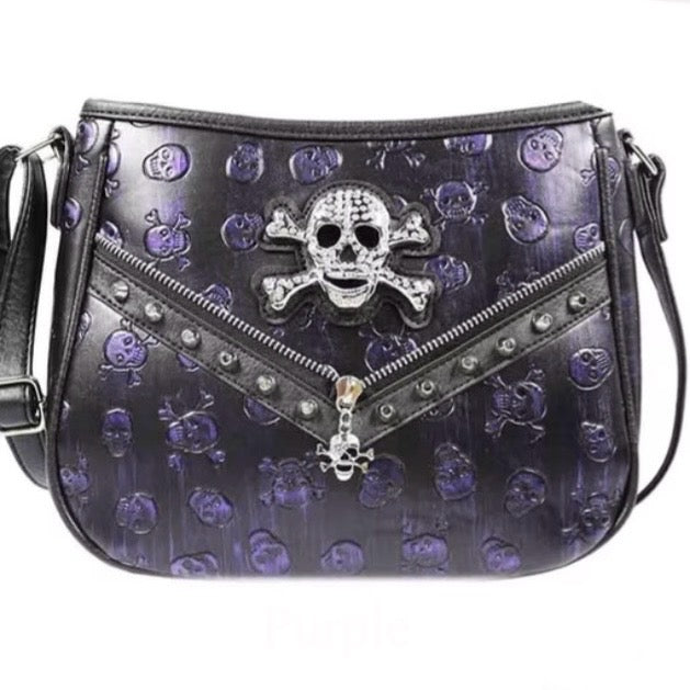 Purple Glam Skull Embossed Crossbody Purse
