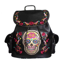Load image into Gallery viewer, NEW Black Sugar Skull Embroidered Adventure Backpack
