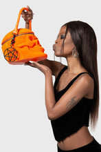 Load image into Gallery viewer, Grave Digger Orange Velvet Skull Handbag
