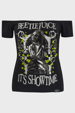 Load image into Gallery viewer, Ghost with the Most &quot;It&#39;s Showtime&quot; Beetlejuice Bardot Top
