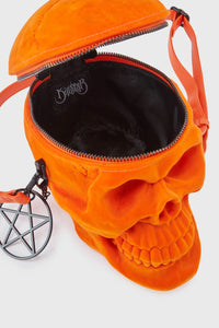 Grave Digger Orange Velvet Skull Handbag