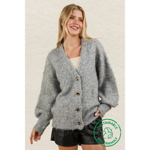 Grey Mohair Button Down Cardigan