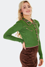 Load image into Gallery viewer, Green and Pink Western Rose Embroidered Cardigan
