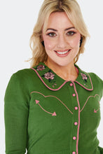 Load image into Gallery viewer, Green and Pink Western Rose Embroidered Cardigan

